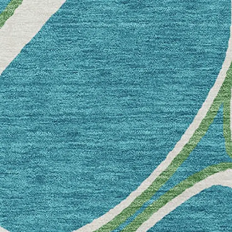 3' X 5' Teal Blue Ivory And Green Abstract Washable Indoor Outdoor Area Rug