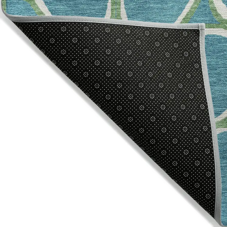 9' X 12' Teal Blue Ivory And Green Abstract Washable Indoor Outdoor Area Rug
