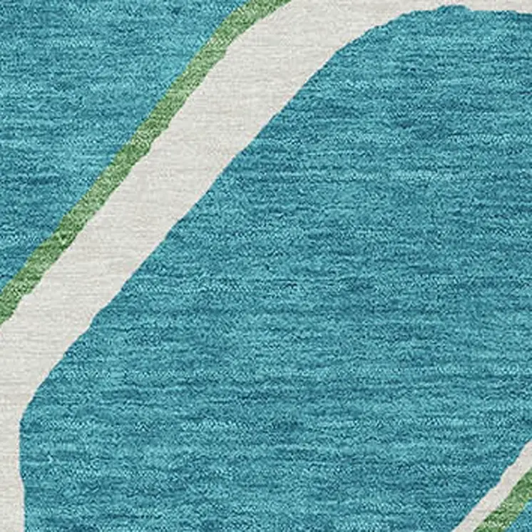 9' X 12' Teal Blue Ivory And Green Abstract Washable Indoor Outdoor Area Rug