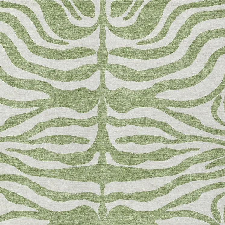 8' X 10' Artichoke Green And Ivory Animal Print Washable Indoor Outdoor Area Rug