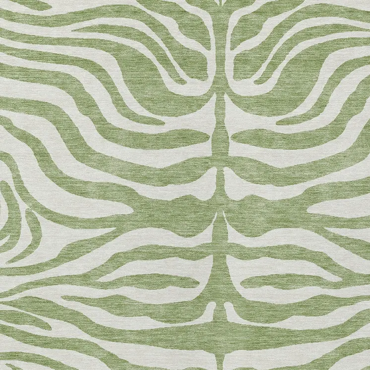 9' X 12' Artichoke Green And Ivory Animal Print Washable Indoor Outdoor Area Rug