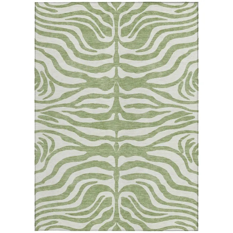 10' X 14' Artichoke Green And Ivory Animal Print Washable Indoor Outdoor Area Rug