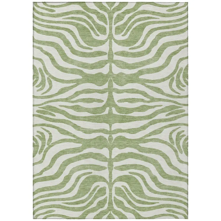 10' X 14' Artichoke Green And Ivory Animal Print Washable Indoor Outdoor Area Rug