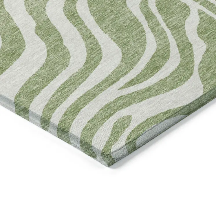 10' X 14' Artichoke Green And Ivory Animal Print Washable Indoor Outdoor Area Rug