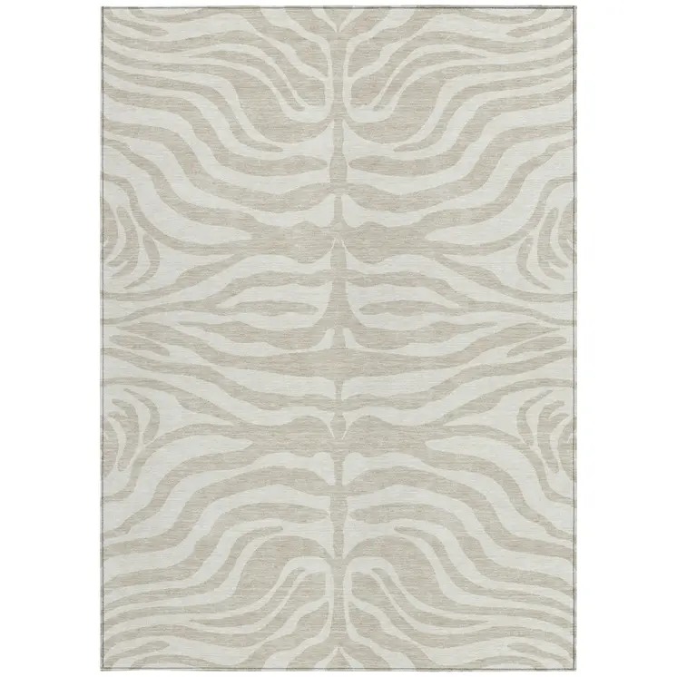 5' X 8' Beige And Tan Animal Print Washable Indoor Outdoor Area Rug