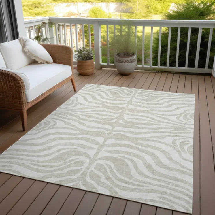 5' X 8' Beige And Tan Animal Print Washable Indoor Outdoor Area Rug