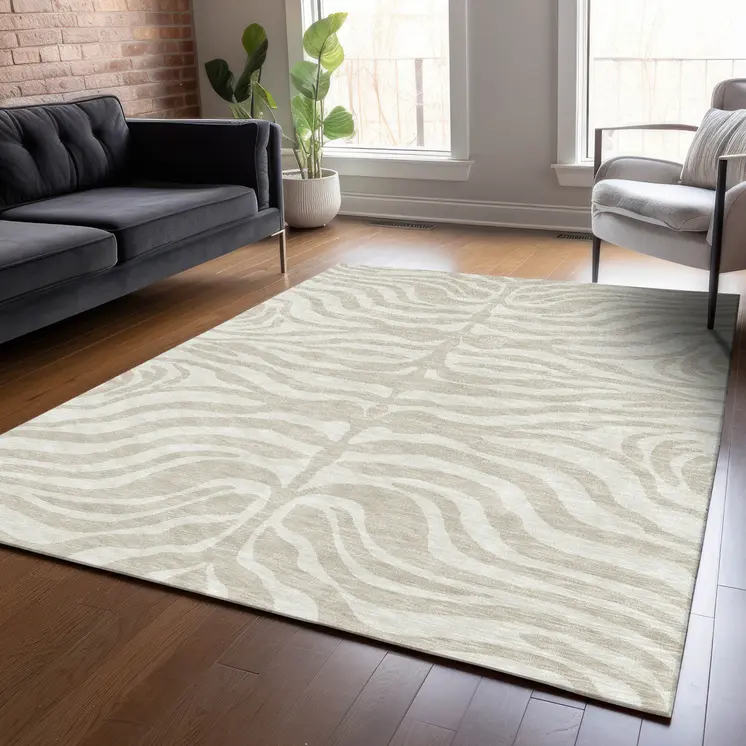 5' X 8' Beige And Tan Animal Print Washable Indoor Outdoor Area Rug