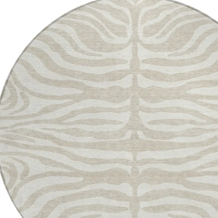 8' Beige And Tan Round Animal Print Washable Indoor Outdoor Area Rug