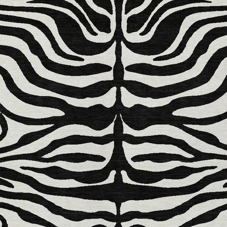 5' X 8' Black And Ivory Animal Print Washable Indoor Outdoor Area Rug