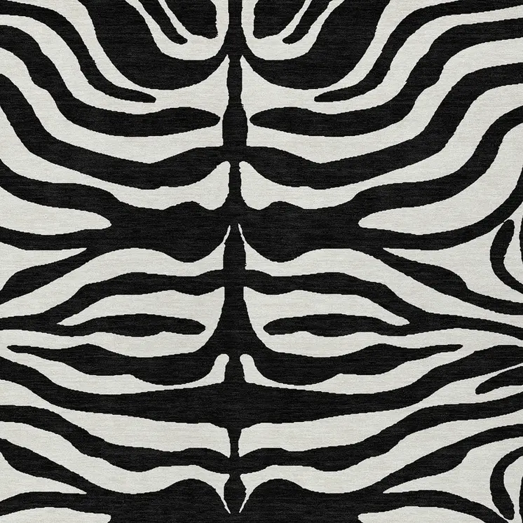 8' X 10' Black And Ivory Animal Print Washable Indoor Outdoor Area Rug