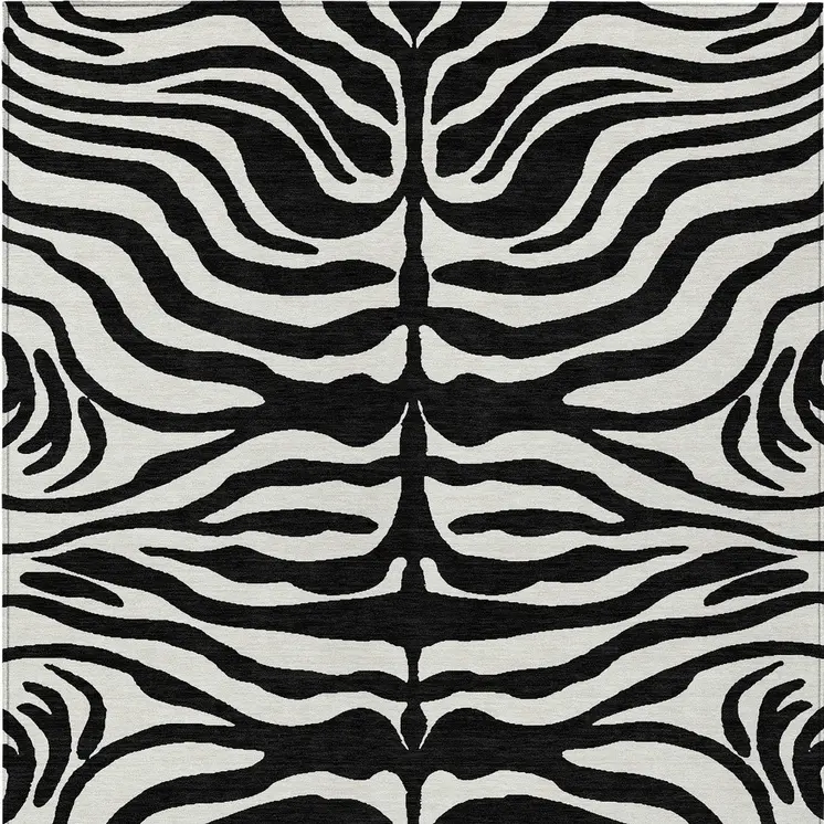 9' X 12' Black And Ivory Animal Print Washable Indoor Outdoor Area Rug