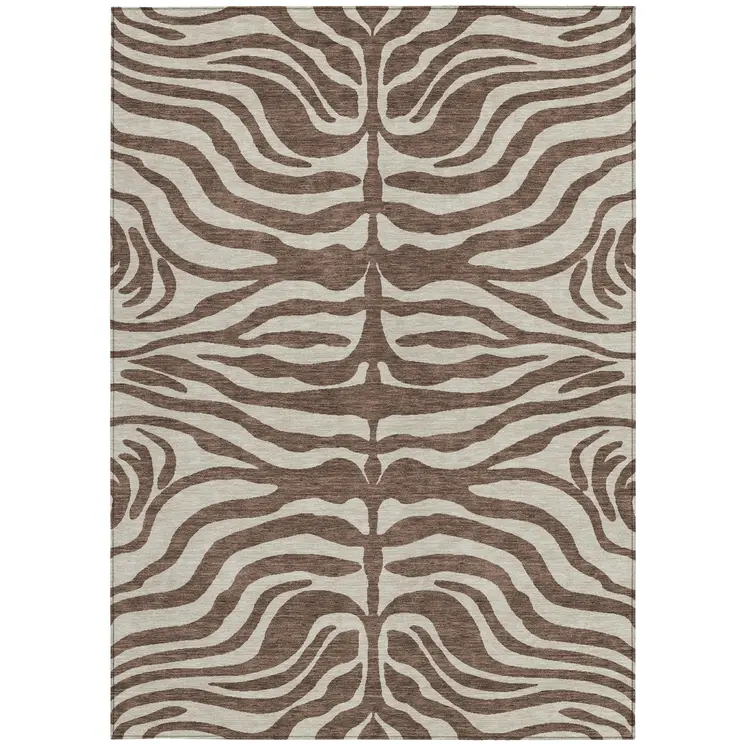 3' X 5' Brown And Beige Animal Print Washable Indoor Outdoor Area Rug