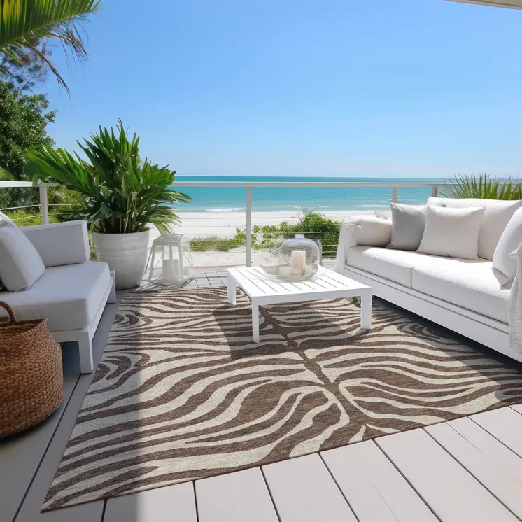 3' X 5' Brown And Beige Animal Print Washable Indoor Outdoor Area Rug