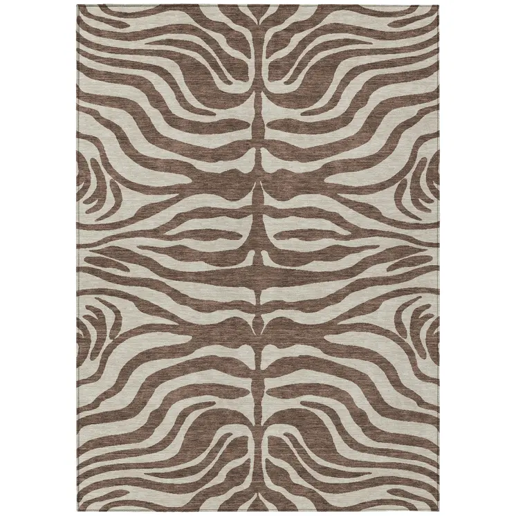 8' X 10' Brown And Beige Animal Print Washable Indoor Outdoor Area Rug