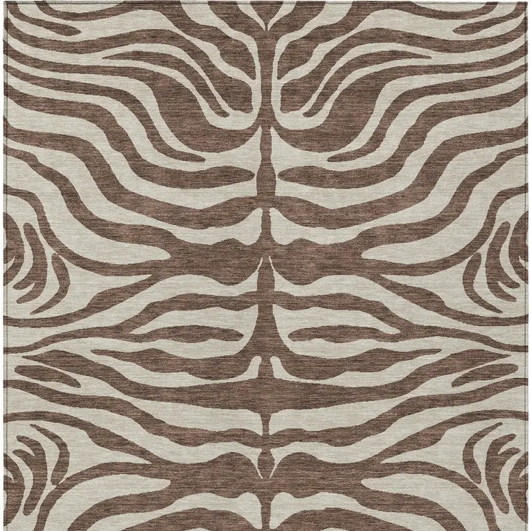 10' X 14' Brown And Beige Animal Print Washable Indoor Outdoor Area Rug