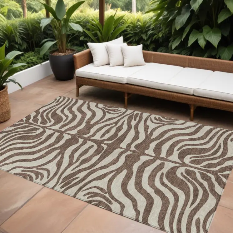 10' X 14' Brown And Beige Animal Print Washable Indoor Outdoor Area Rug