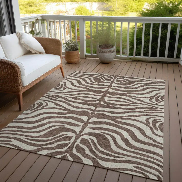 10' X 14' Brown And Beige Animal Print Washable Indoor Outdoor Area Rug