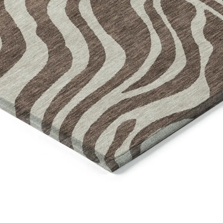 10' X 14' Brown And Beige Animal Print Washable Indoor Outdoor Area Rug