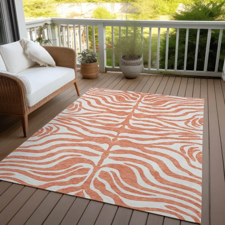 3' X 5' Coral And Ivory Animal Print Washable Indoor Outdoor Area Rug