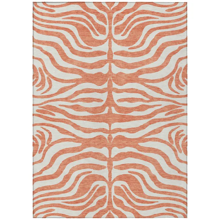 3' X 5' Coral And Ivory Animal Print Washable Indoor Outdoor Area Rug