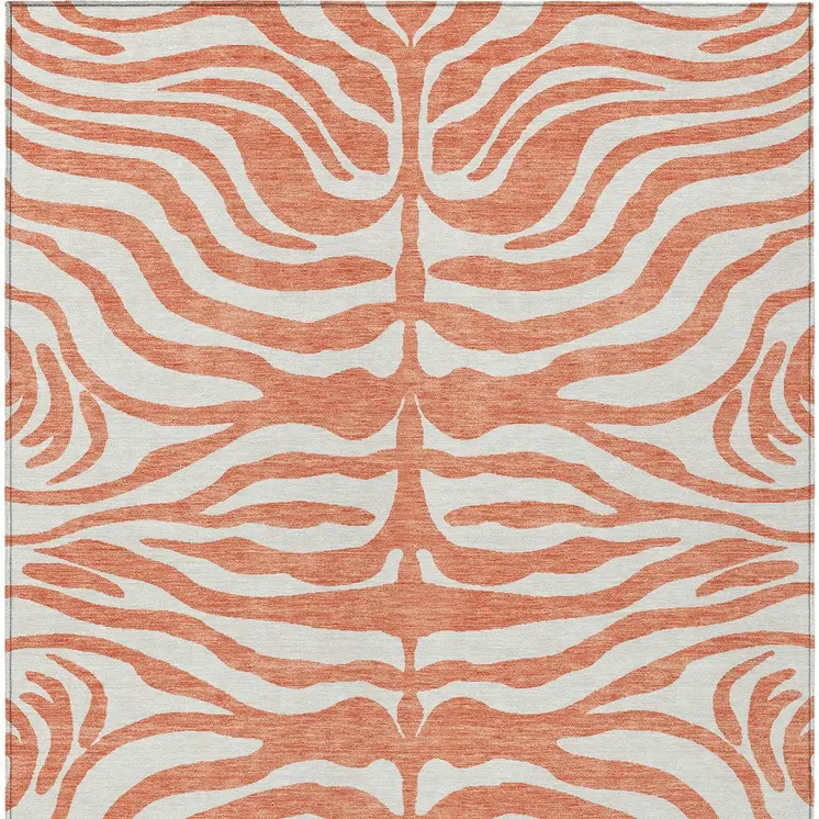 5' X 8' Coral And Ivory Animal Print Washable Indoor Outdoor Area Rug
