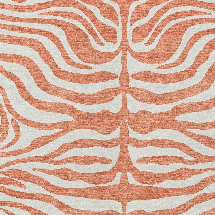 5' X 8' Coral And Ivory Animal Print Washable Indoor Outdoor Area Rug