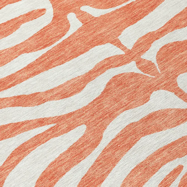 8' Coral And Ivory Round Animal Print Washable Indoor Outdoor Area Rug