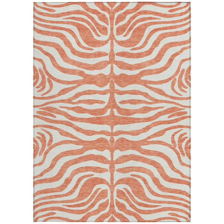 10' X 14' Coral And Ivory Animal Print Washable Indoor Outdoor Area Rug