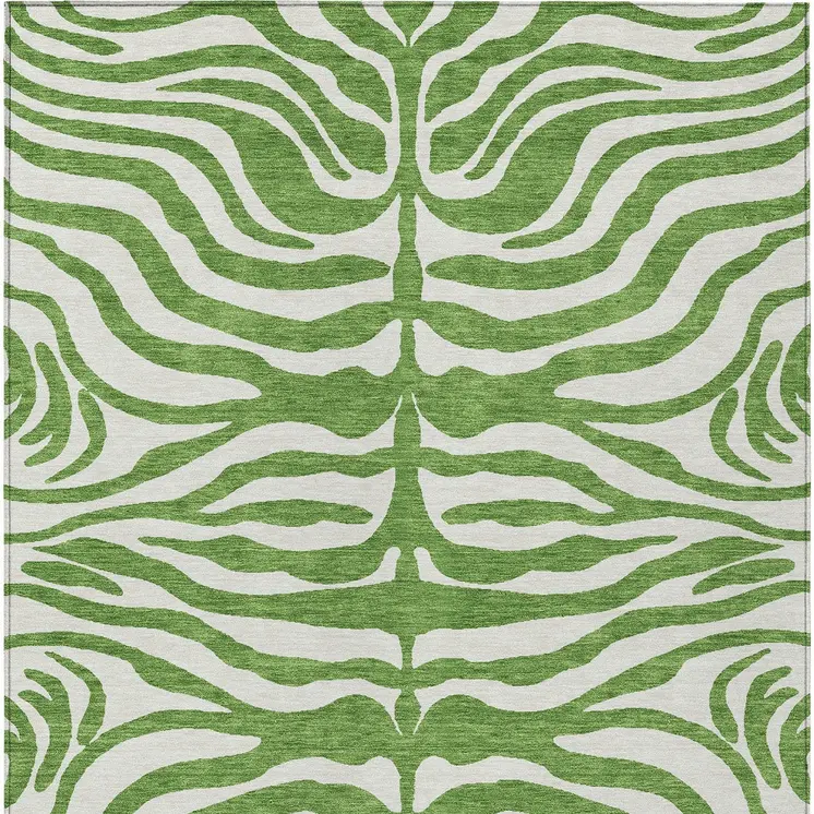 3' X 5' Green And Ivory Animal Print Washable Indoor Outdoor Area Rug