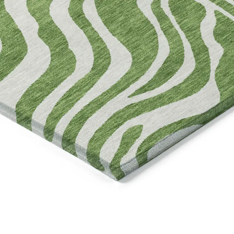 3' X 5' Green And Ivory Animal Print Washable Indoor Outdoor Area Rug