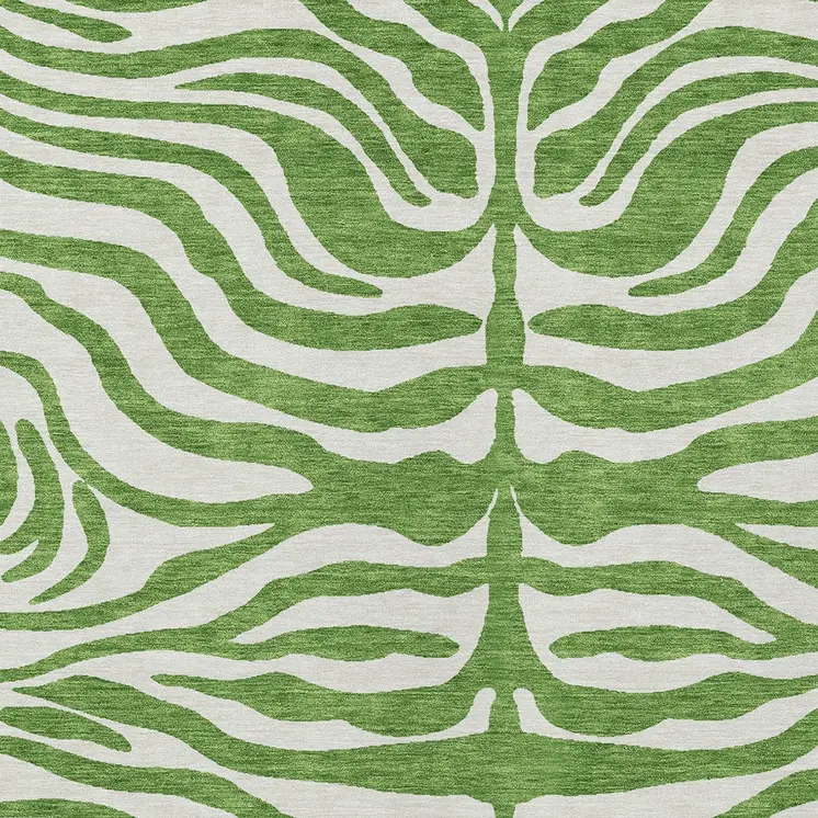 3' X 5' Green And Ivory Animal Print Washable Indoor Outdoor Area Rug