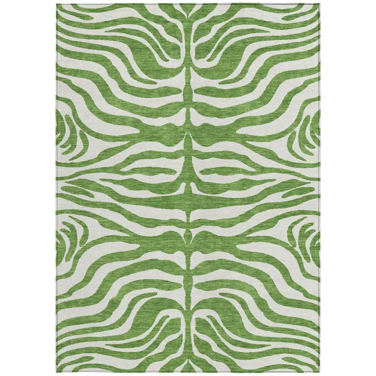 5' X 8' Green And Ivory Animal Print Washable Indoor Outdoor Area Rug