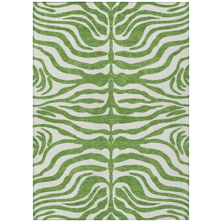 5' X 8' Green And Ivory Animal Print Washable Indoor Outdoor Area Rug