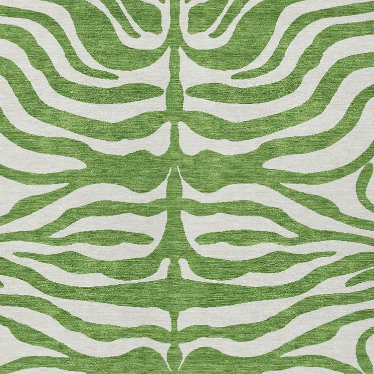 5' X 8' Green And Ivory Animal Print Washable Indoor Outdoor Area Rug
