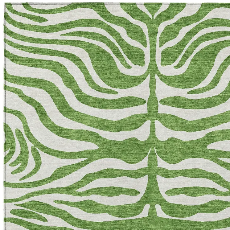 9' X 12' Green And Ivory Animal Print Washable Indoor Outdoor Area Rug