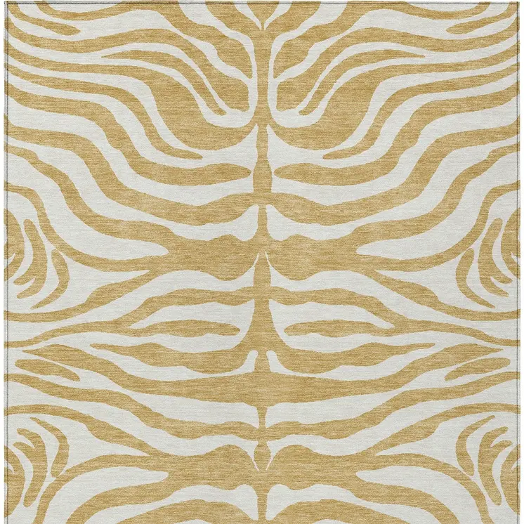 3' X 5' Gold And Ivory Animal Print Washable Indoor Outdoor Area Rug