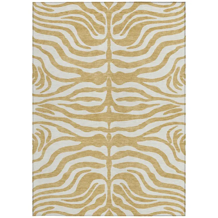 5' X 8' Gold And Ivory Animal Print Washable Indoor Outdoor Area Rug
