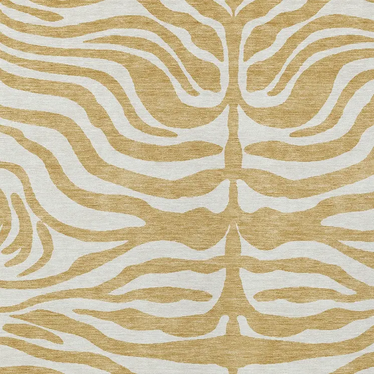 5' X 8' Gold And Ivory Animal Print Washable Indoor Outdoor Area Rug