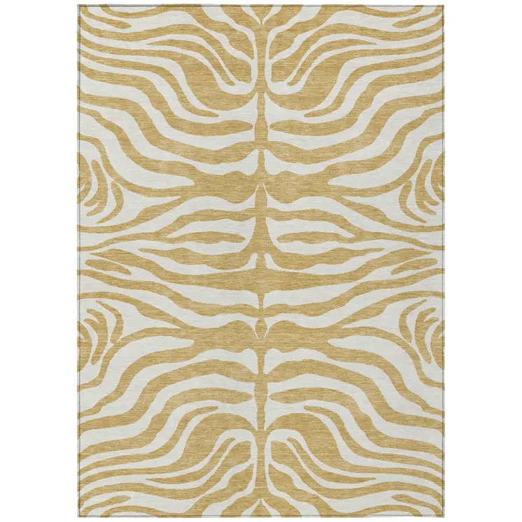 8' X 10' Gold And Ivory Animal Print Washable Indoor Outdoor Area Rug