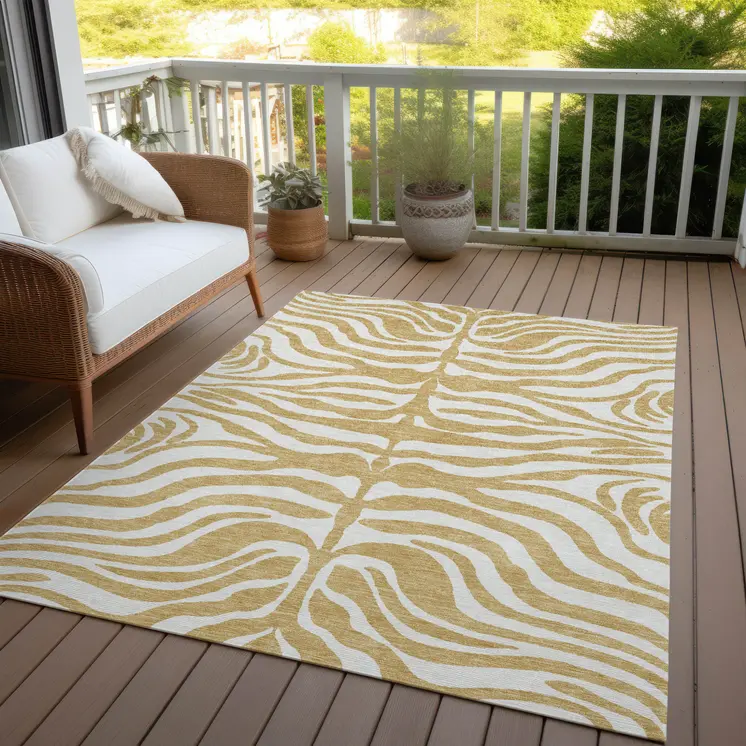 10' X 14' Gold And Ivory Animal Print Washable Indoor Outdoor Area Rug