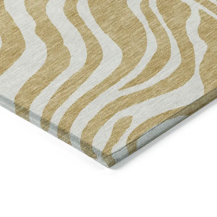 10' X 14' Gold And Ivory Animal Print Washable Indoor Outdoor Area Rug