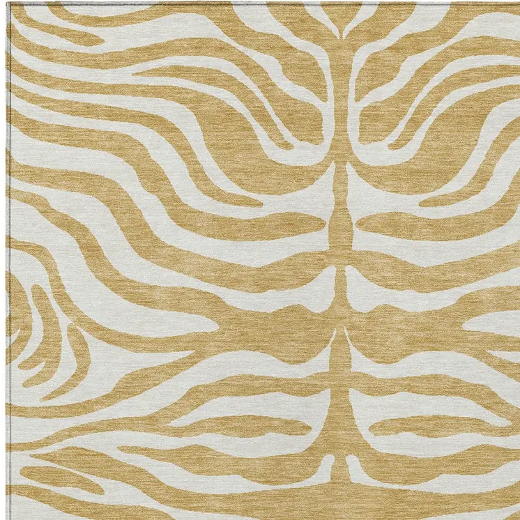 10' X 14' Gold And Ivory Animal Print Washable Indoor Outdoor Area Rug
