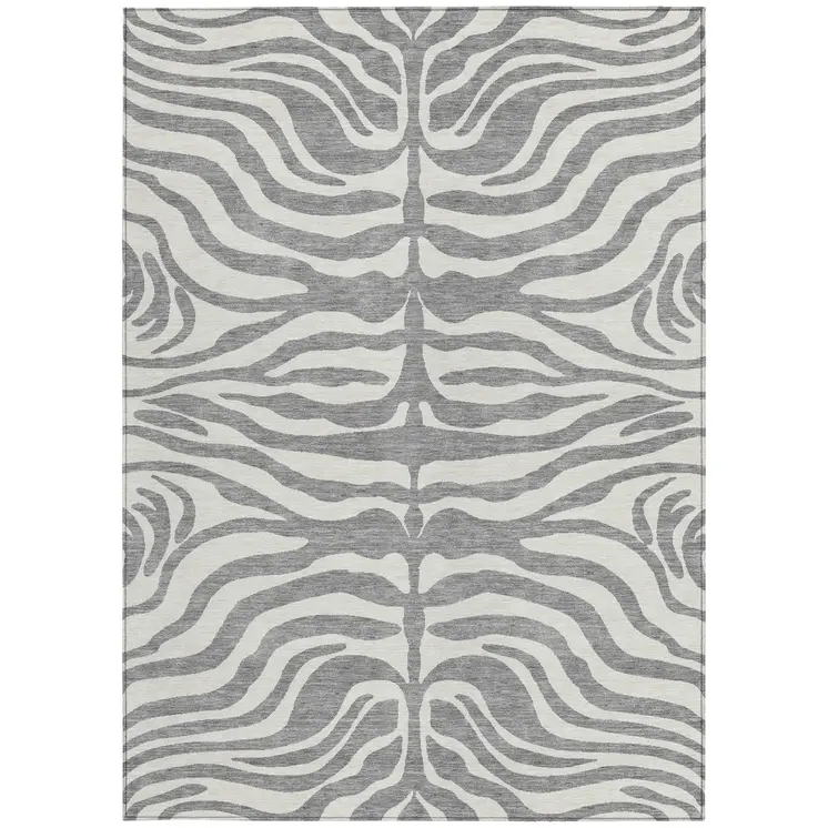 3' X 5' Gray And Ivory Animal Print Washable Indoor Outdoor Area Rug