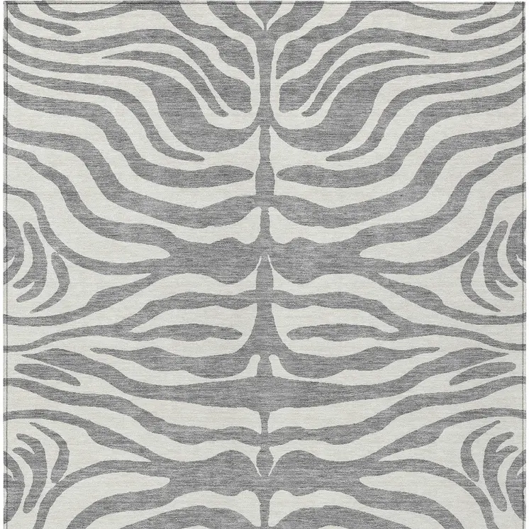 9' X 12' Gray And Ivory Animal Print Washable Indoor Outdoor Area Rug