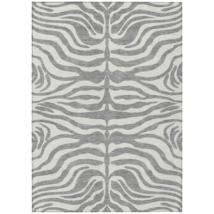9' X 12' Gray And Ivory Animal Print Washable Indoor Outdoor Area Rug
