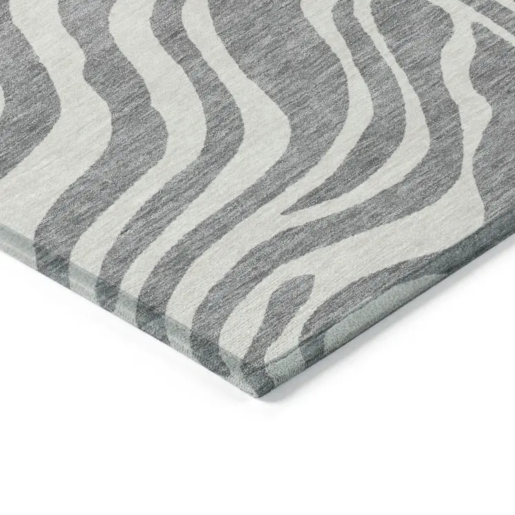 9' X 12' Gray And Ivory Animal Print Washable Indoor Outdoor Area Rug