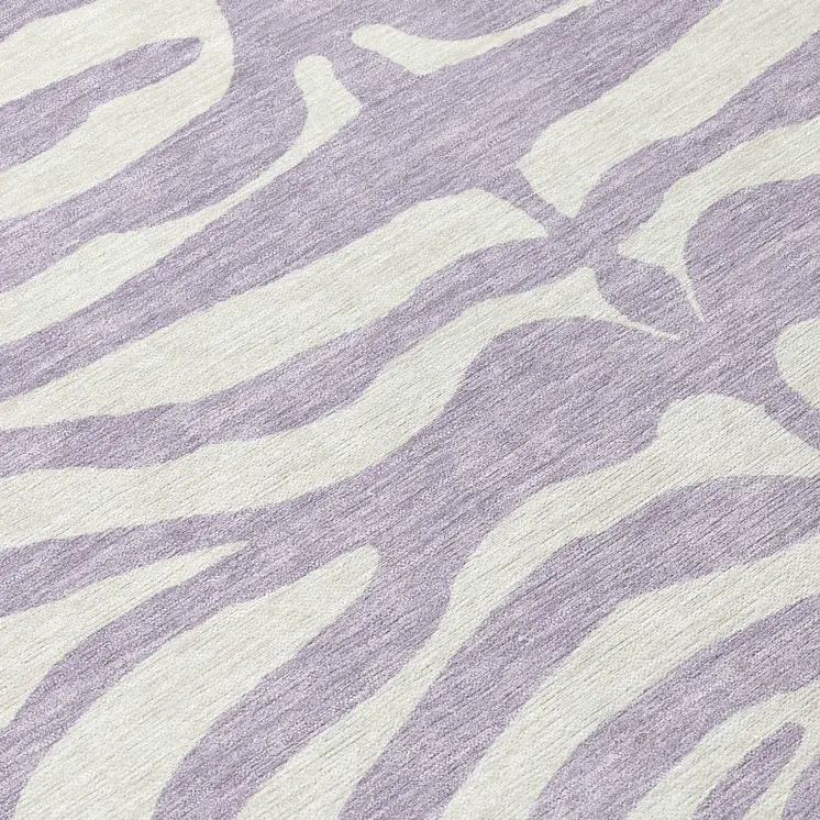8' Lavender And Ivory Round Animal Print Washable Indoor Outdoor Area Rug