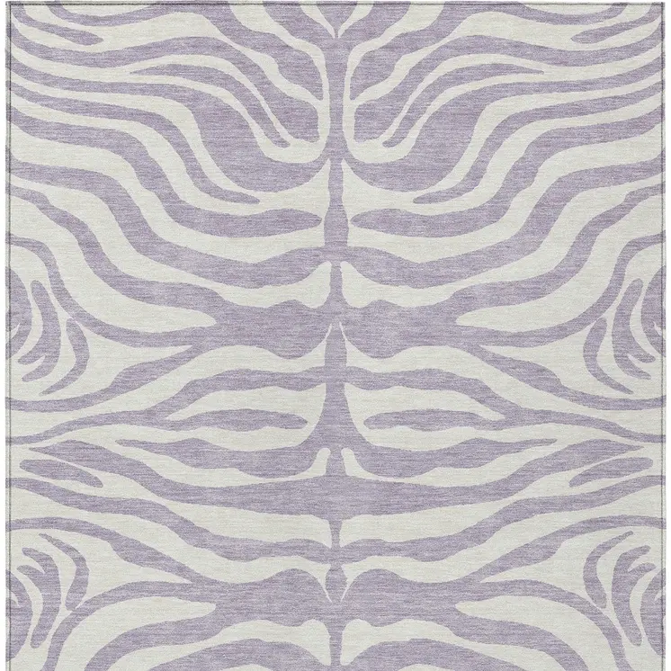 8' X 10' Lavender And Ivory Animal Print Washable Indoor Outdoor Area Rug