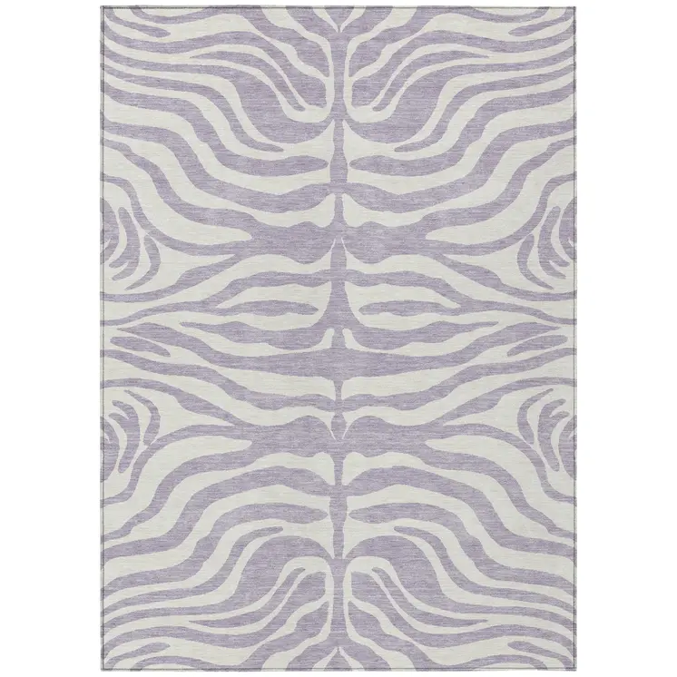 8' X 10' Lavender And Ivory Animal Print Washable Indoor Outdoor Area Rug