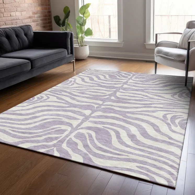 8' X 10' Lavender And Ivory Animal Print Washable Indoor Outdoor Area Rug